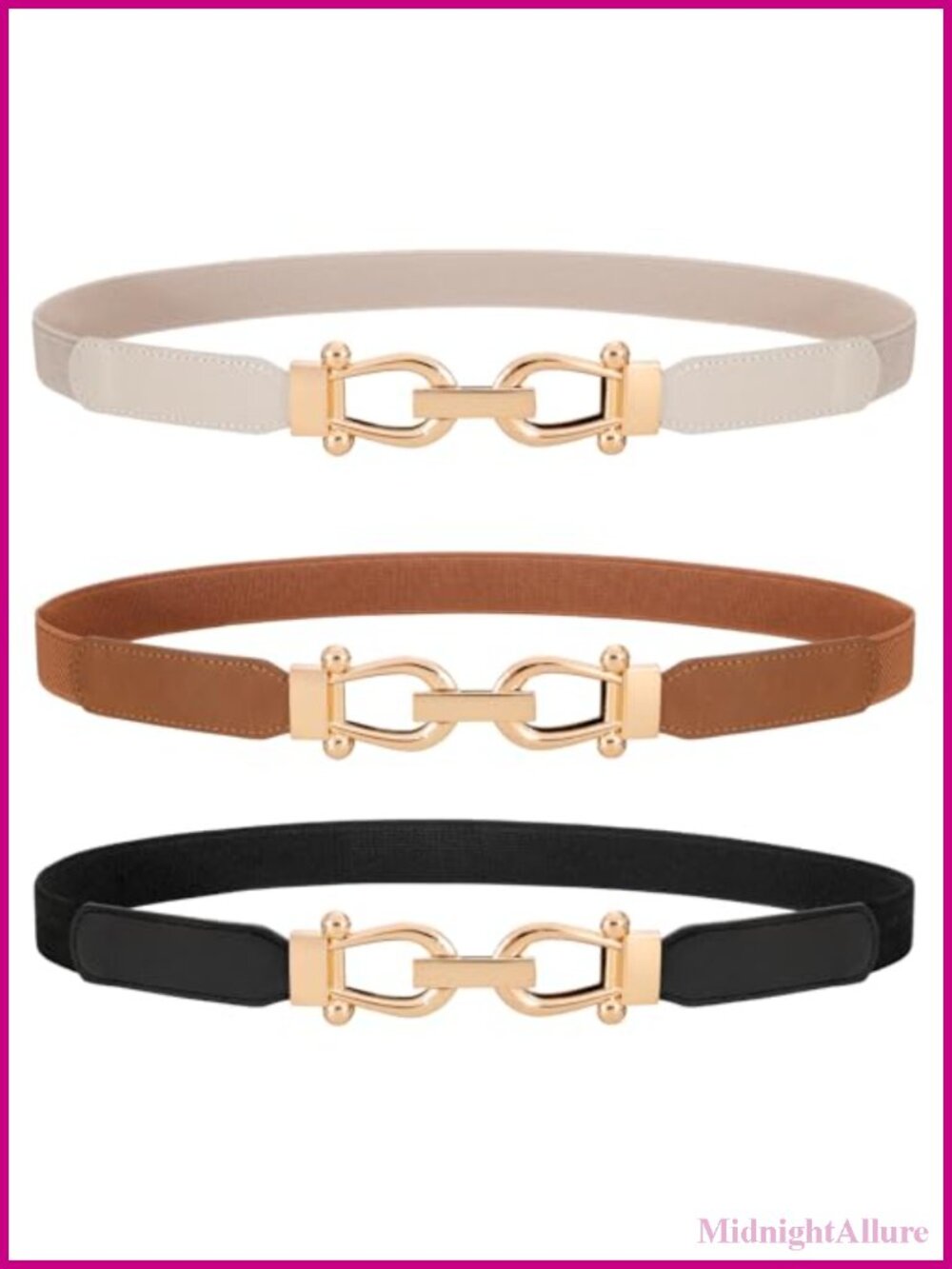 Skinny Elastic Waist Belt Set with Gold Buckle Stretchy Thin Belt for Jeans